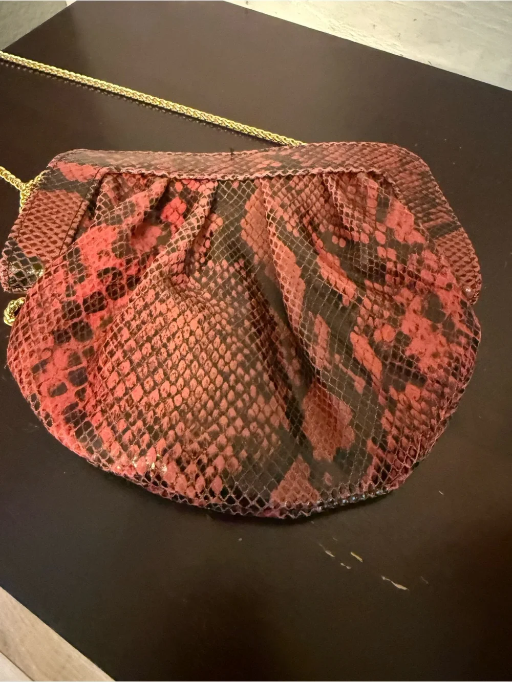 ❤️ Zara Red Snakeskin Crossbody Clutch | Gold Chain & Heart Clasp Purse